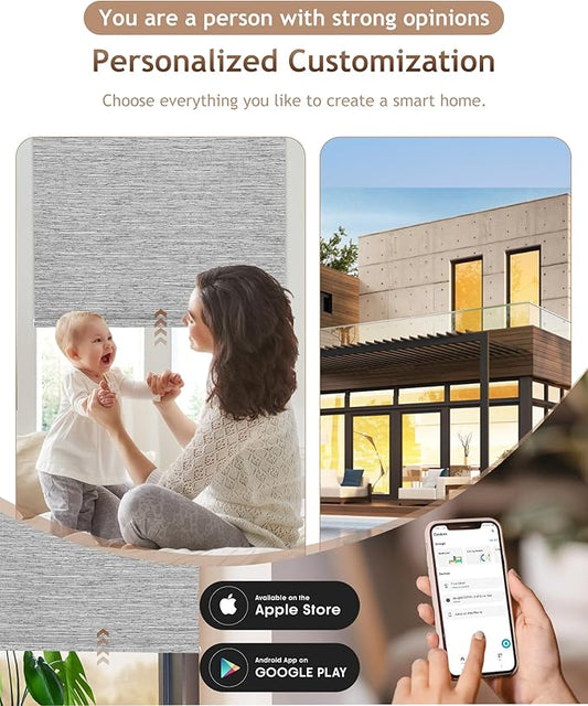 Kincmo Motorized Blinds with Remote,100% Blackout Motorized Roller Shades Work with Apple Homekit,Alexa,Google, Custom Electric Blinds with App,Voice Control (Dreamy Grey)