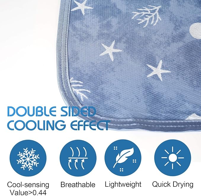 Ailemei Direct Cooling Blanket with Double Sided Cold Effect, Lightweight Breathable Summer Oversize Coastal Theme Bed Blankets, Transfer Heat to Keep Body Cool for Hot Sleepers Night Sweats, 108“x90”
