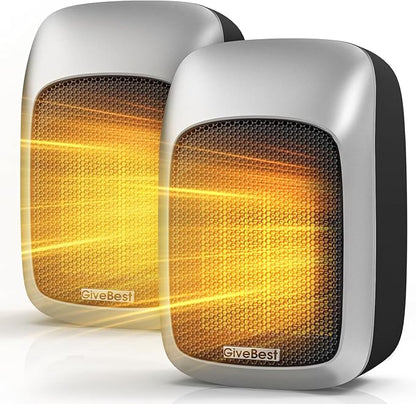 GiveBest Plug in Wall Space Heater with Remote, 800W Small Wall Outlet Heater with Adjustable Thermostat and 12H Timer, LED Display for RV Home Office Bathroom Indoor Use, 2 Pack
