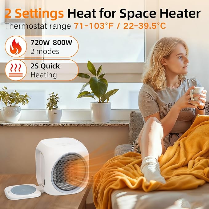 Upgraded Space Heater & Candle Warmer Plate, Space Heater for Indoor Use with Thermostat, Coffee Mug Warmer, 800W Portable Electric Heater for Bedrooms, Offices, Home
