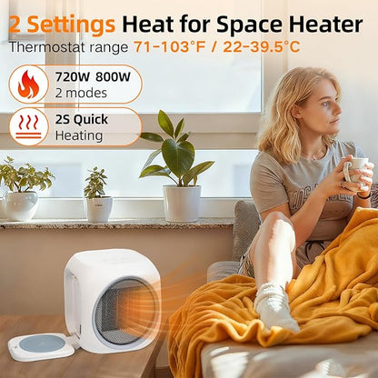 Upgraded Space Heater & Candle Warmer Plate, Space Heater for Indoor Use with Thermostat, Coffee Mug Warmer, 800W Portable Electric Heater for Bedrooms, Offices, Home
