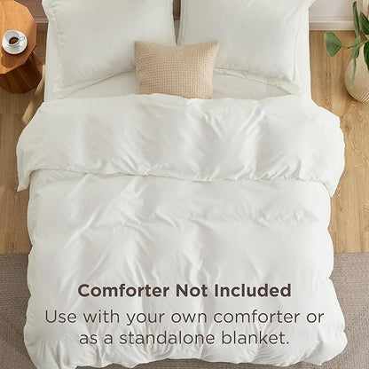 Bedsure Duvet Cover with Fitted Sheet Queen - Deep Pocket, Hotel Luxury Soft Double Brushed Bedding Set with Zipper Closure, 1 Duvet Cover, 1 Fitted Sheet, 2 Pillow Shams, NO Comforter, Ivory White
