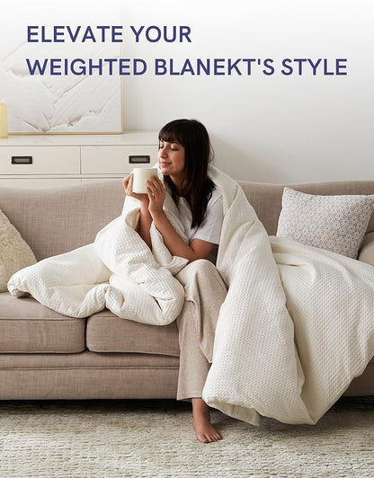 YnM Cotton Waffle Weave Duvet Cover for Weighted Blankets with 16 Strings (Coconut White, 48''x72'')