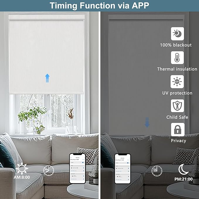 Bringnox No Drill Motorized Blinds with Remote,Blackout Windows,with Apple Homekit,Alexa,Google, with App,Voice Control Custom Size