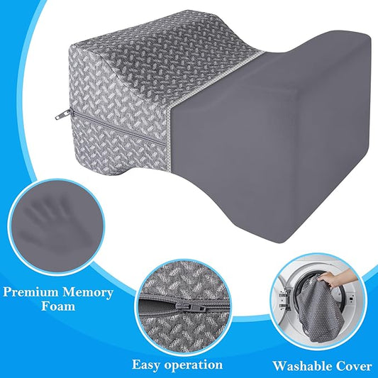 BlissTrends Memory Foam Knee Pillow, Knee Pillow for Side Sleepers, Leg Pillows for Sleeping Blood Circulation, Elevation Pillow for Spine Aligning, Sciatica, Hip, Knee, Ankle Pain, Grey, Medium