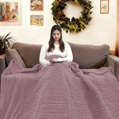 Electric Heated Blanket Queen Size 84"×90" Dual Control, 9 Heating Settings & 1-10Hs Auto Off, Overheat Protect, Double-Sided Sherpa, for Couch & Bed, Machine Washable Light Purple