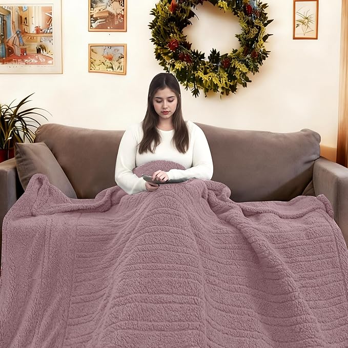 Electric Heated Blanket Full Size 72"×84" with 9 Heating Levels & 1-10Hs Auto Off，Double Sided Plush Sherpa, Energy Efficient, Machine Washable, for Couch & Bed, Light Purple