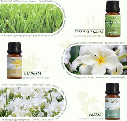 SALUBRITO Spring Fragrance Oils Set, Premium Essential Oils for Diffuser, Candle, Soap Making, After Rain, Gardenia, Fresh Cut Grass, Ocean Breeze, Freesia, Rose Geranium, Strong Scented Oils