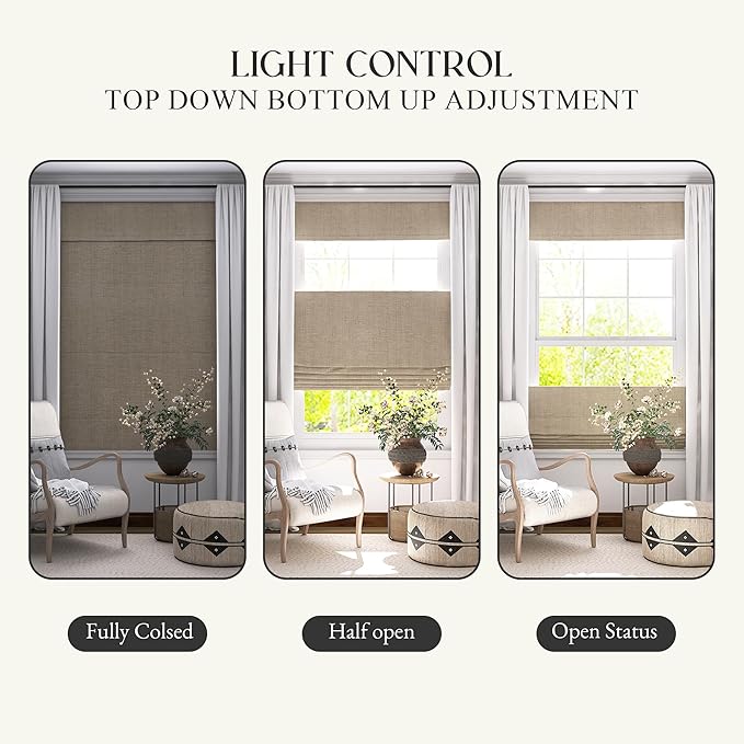 Motorized Top Down Bottom Up Roman Shades with Remote, Cordless Smart Blackout or Light Filtering TDBU Roman Blinds, Automatic Window Blinds for Home, Office, 28" W x 72" H
