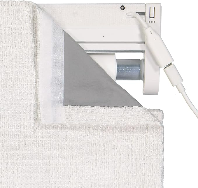 Eclipse Drewton Motorized 100% Blackout Cordless 31 in Wide x 64 in Long Textured Roman Shade in White
