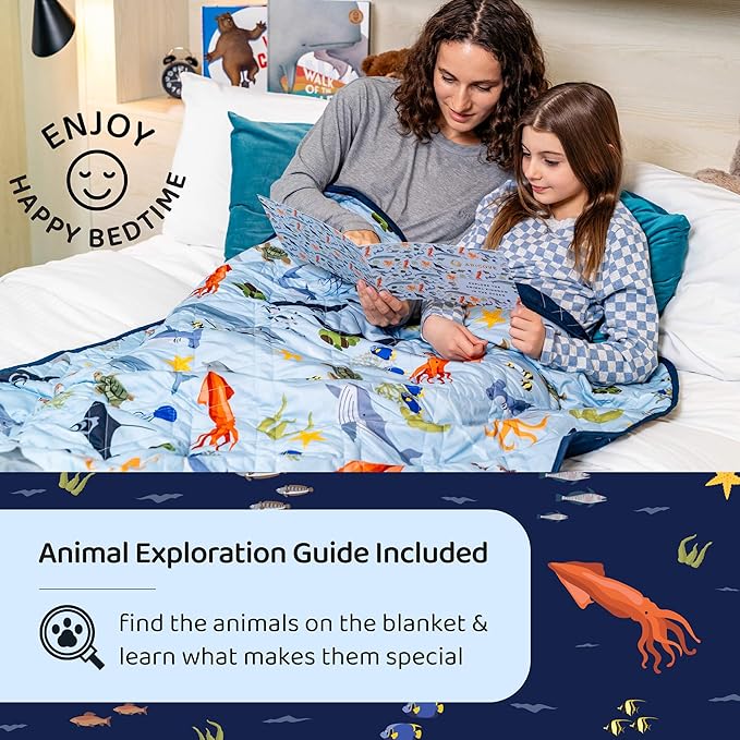 Aricove Kids Weighted Blanket, 5 lb, 36x48 inches, Small Size, Soft Cotton, Machine Washable, Blue/Ocean Animals