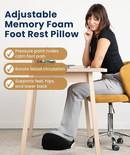 Everlasting Comfort Adjustable Cloud Foot Rest for Under Desk at Work with Pressure Point Nodes - Comfortable Memory Foam Office Foot Stool & Under Desk Pillow for Gaming & Home Accessories