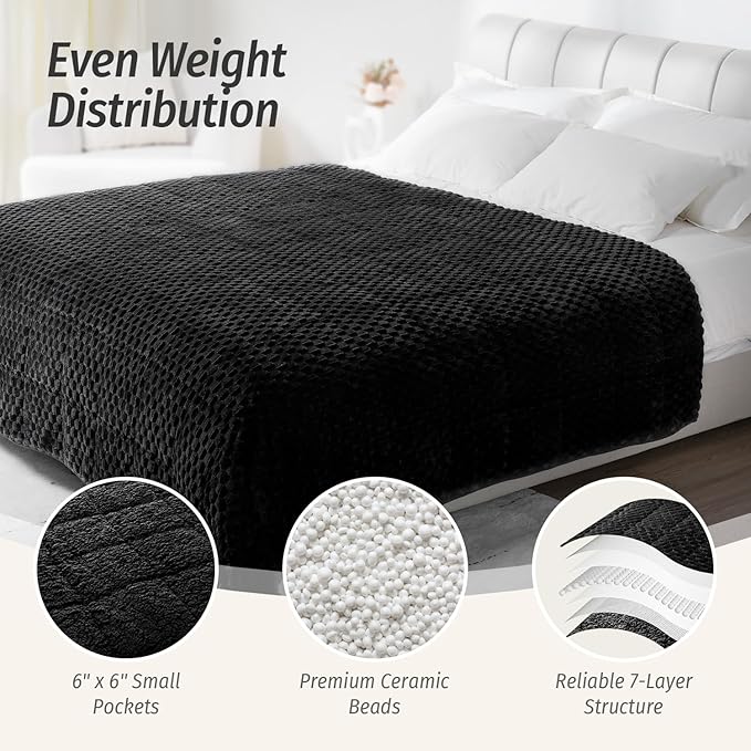 Wemore Fleece Weighted Blanket for Adults (48" x 72" 15lbs, Black), Dual Sided Cozy Soft Sherpa Heavy Blanket, 3D Imitation Turtle Shell Warm Jacquard Flannel Weighted Blankets