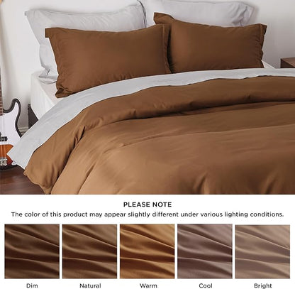 Bedsure Duvet Cover Queen Size - Soft Double Brushed Bedding Set for Kids & Adults, Zipper Closure, 3 Pieces, Includes 1 Duvet Cover (90"x90") & 2 Pillow Shams, NO Comforter, Brown