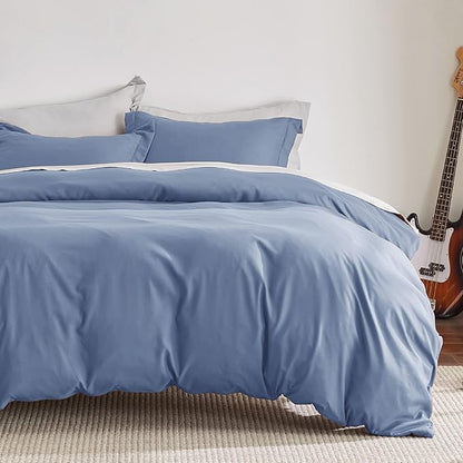 Bedsure Duvet Cover Queen Size - Soft Double Brushed Bedding Set for Kids & Adults, Zipper Closure, 3 Pieces, Includes 1 Duvet Cover (90"x90") & 2 Pillow Shams, NO Comforter, Slate Blue