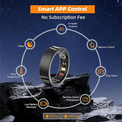Smart Ring for Women Men, Fitness Tracker Ring with Body Temperature, Sleep Monitor, Blood Oxygen, Heart Rate, Calories, No Subscription Fee, IP68 Waterproof for iPhone & Android (Gold, #10)