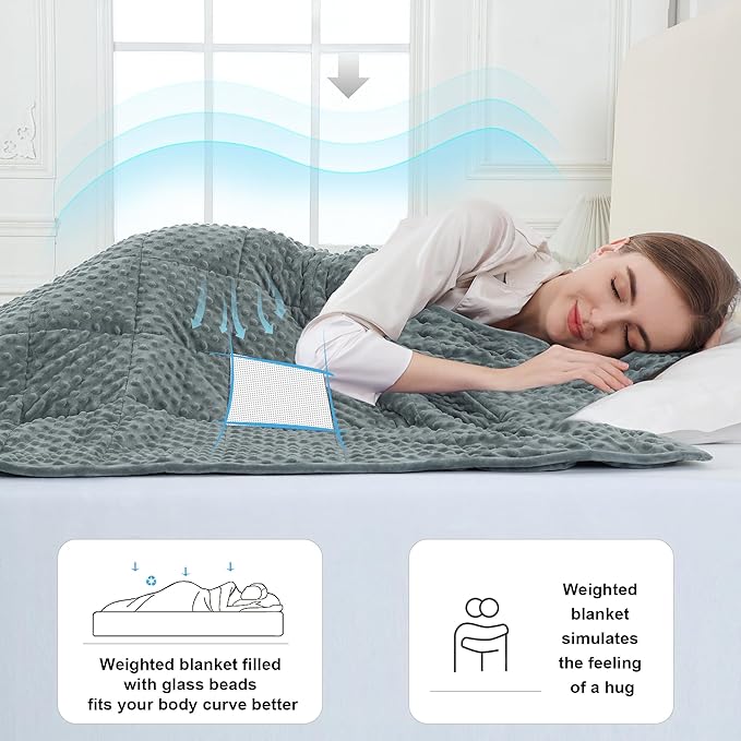 Alomidds Weighted Blanket, Luxury Velvet Heavy Blankets for Adults,Warm and Breathable Soft and Comfort Minky, Gravity Blanket with Premium Glass Beads (48"x72",20lbs Twin Size - Grey)