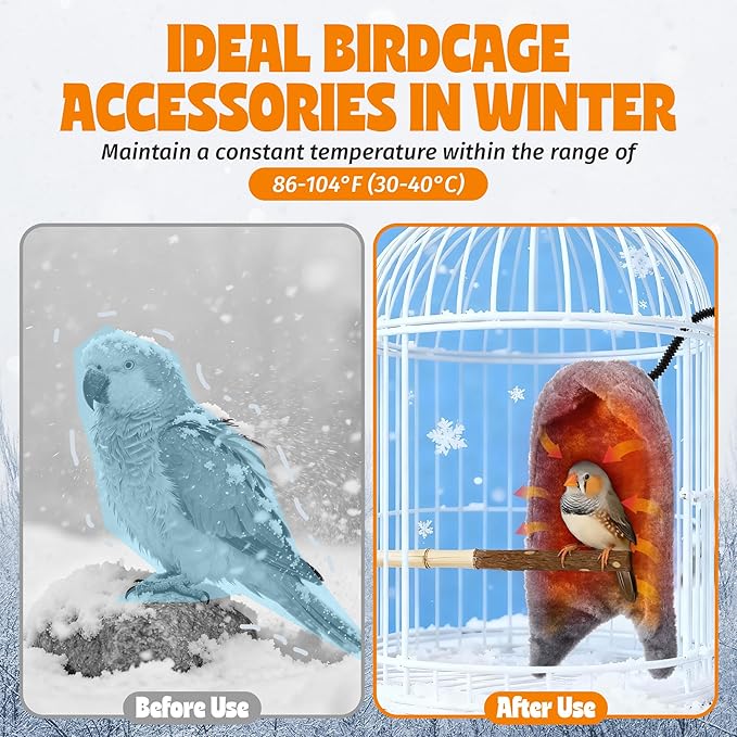 Dreyoo Snuggle Up Bird Cage Heater for Parrot and Small Birds,5V Low Voltage Heated Bird Perch with Constant Temperature Control & Anti Bite Line, Cozy Corner Warmer Blanket Cage Accessory(11.2"× 7")