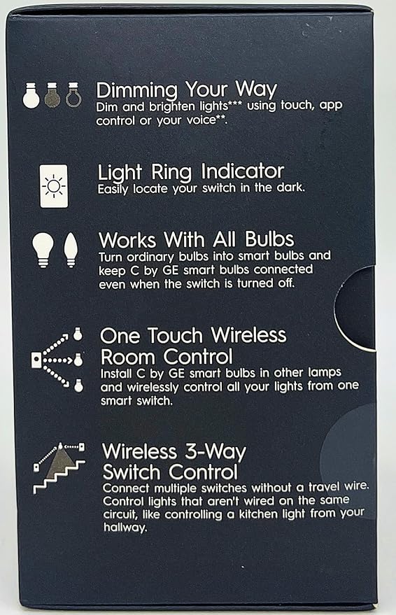 GE Smart Dimmer Light Switch, C, Cync, Wi-Fi Enabled to Pair with Voice Control, Control remotely with Bluetooth Through C app, 4-Wire, 1-Pack