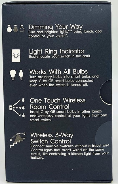 GE Smart Dimmer Light Switch, C, Cync, Wi-Fi Enabled to Pair with Voice Control, Control remotely with Bluetooth Through C app, 4-Wire, 1-Pack