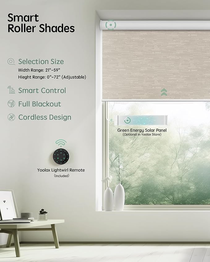 Yoolax Motorized Blinds with Remote, Blackout Smart Blinds for Indoor Windows, Automatic Shades Compatible with Alexa Roller Window Shades with Valance (Jacquard Coffee, 58" W x 72" H)