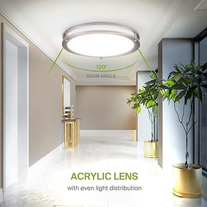 ASD LED 18" Round Flush Mount Lighting, Close to Ceiling Light Fixture | 3CCT, Dimmable, Energy Star, ETL Listed | 28W 2744LM 3000-5000K 100-277V | Low Profile Double Ring Lamp | Nickel, 4 Pack