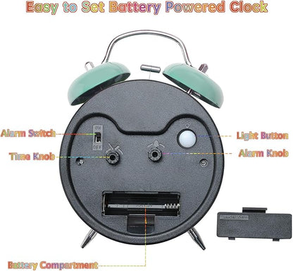 Peakeep Loud Analog Alarm Clock for Kids Learning Telling Time Teaching, 4.5" Twin Bell Alarm Clock Battery Operated for Heavy Sleepers Teenagers Kids(Aqua)