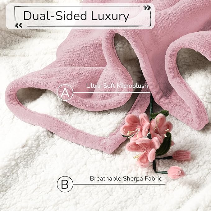 Electric Heated Blanket King Size 90"x100" - Dual-Sided with Microplush & Sherpa Fabric, 4 Heat Settings & 10 Hours Auto Off, Dual Controller, Machine Washable - Light Pink