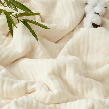 PHF Cooling Muslin Throw Blanket for Hot Sleepers, 60% Rayon Derived from Bamboo, 40% Cotton for Summer, 4-Layer Breathable Gauze Blanket for Bed Couch, 50"x60", Natural/Shortbread