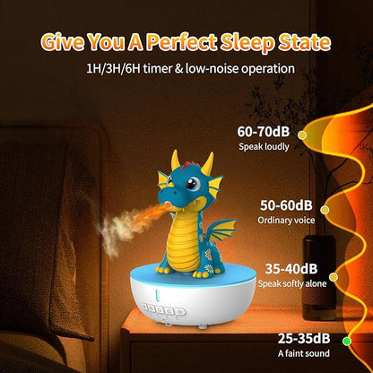 Aromatherapy Dragon Humidifier, 200ML Essential Oil Diffuser with Remote & Timer, White Noise Machine with 10 Soothing Sounds, Cute Small Humidifiers for Kids Bedroom, Home, Office (Blue)