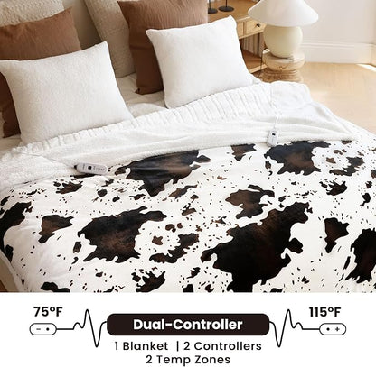 Heated Blanket King Blanket - Fast Heating Electric Blanket, Soft Flannel Heated King with 4 Time Settings,10 Heating Settings, Warm Gifts for Women & Mom & Grandma(90"x100"Cow Print White)