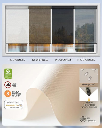 Yoolax Motorized Solar Shades, Light Filtering Motorized Blinds with Remote Smart Blinds Compatible Flame Retardant Roller Shades for Windows Home Office Custom Size (3% Openness Soft Beige)