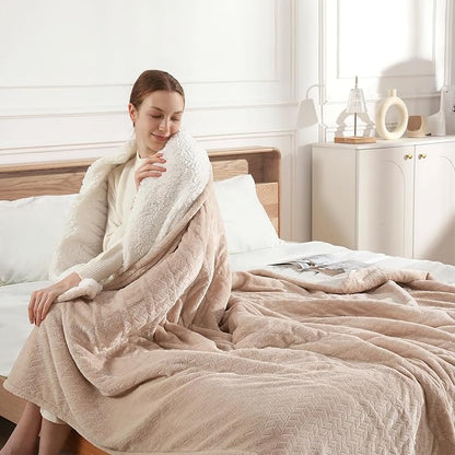 Twin Electric Blanket 62"x84" Heating Blanket Twin, Wheat Pattern Ultra-Soft Flannel & Thick Sherpa with 5 Heat Settings & 10 Hour Auto Shut-Off, ETL & FCC Certified, Machine Washable Home Use, Beige
