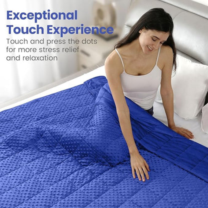 Wemore Minky Dot Weighted Blanket for Adults Queen Size 15 lbs, Soft Cozy Heavy Blanket for Bed and Couch, Breathable Blanket for All-Season with Glass Beads, Blue 60 x 80 inches