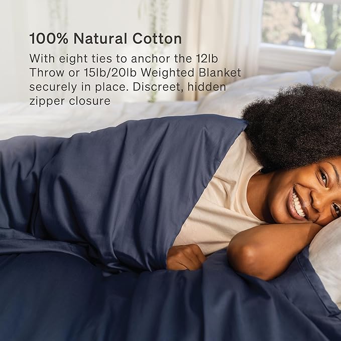Baloo 100% Cotton Duvet Cover for 15lb/20lb Weighted Blanket (Navy Blue - 60"x80" - Full/Queen Size) | Cool, Soft & Durable