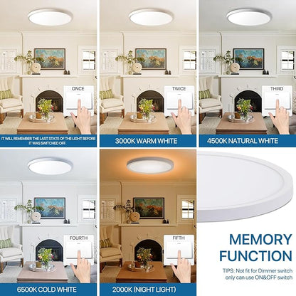 Dimmable LED Flush Mount Ceiling Light Fixture with Remote Control, 24W 2400LM, 12Inch, 2000K Warm Night Light & 3000K-6500K, Modern Super Slim Ceiling Lamp for Bedroom Kitchen, White, 1 Pack