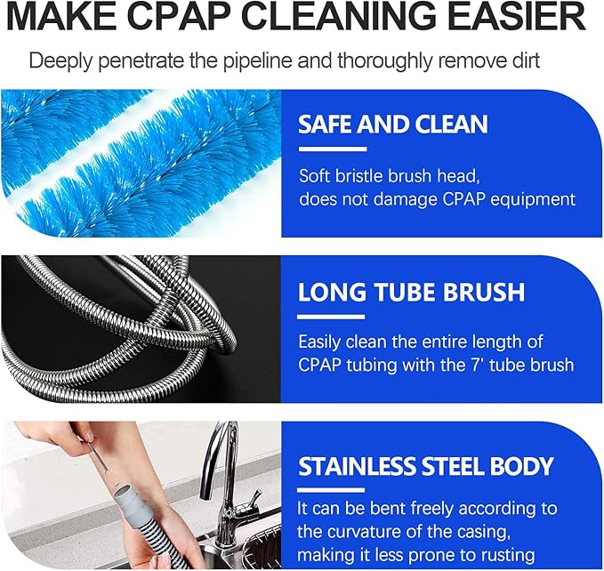 CPAP Cleaner and Hose Brush Kit Professional CPAP Cleaning Brushes Set with Flexible Hose Brush, Mask Brush and Adapter Brush, Safe Deep Clean for CPAP Machine Hose, Mask, Tube Connectors, Tank