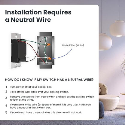 Feit Electric Smart WiFi Rotary Dimmer Switch, Neutral Wire Required, Single-Pole/3-Way/4-Way, Works with Alexa & Google Assistant, TRIAC Dimming, EZ Bluetooth Pairing, App Control, DIM/Rotary/WiFi