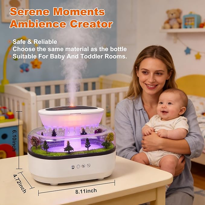 Rain Water Dripr Sounds Essential Oil Diffusers, 7 Colors Rainfall Cloud Humidifier, Silent Rain Lamp Timing Humidifiers with Drip Music Micro Landscape Ultrasonic Diffuser for Bedroom Office Hotel