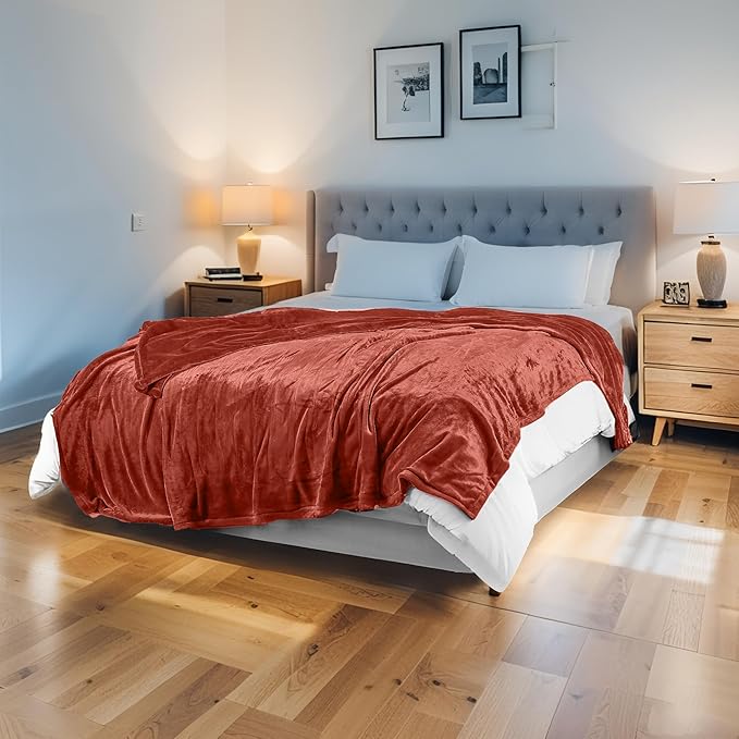 Electric Heated Blanket 84"x90" Queen Size Flannel Heated Blanket, Cozy & Warm for All Night, 5 Heat Settings & 10 Hours Auto Off, Machine Washable, Brick Red