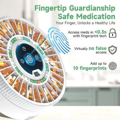 Zoksi Premium 31-Slot Automatic Pill Dispenser with Fingerprint & Key Lock, Smart Medication Organizer with Alarm & Light, Electronic Pill Organizer for Elderly & Forgetfulness(Green)