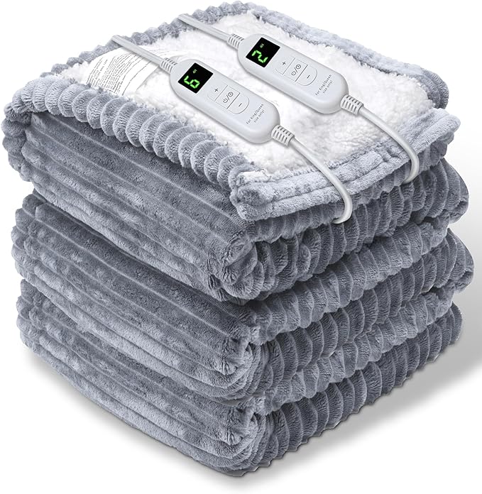 Electric Heated Blanket Throw, Heating Blanket Throw with 4 Timer Settings & 6 Heat Settings, Best Winter Gifts for Men and Women, White Elephant Gifts for Adults (84x90 Inch, Grey)