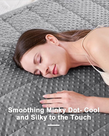 Weighted Blanket for Adults Twin Size 15 lbs, Soft Cooling Minky Dot Heavy Breathable Blanket for All-Season, Washable Weighted Throw with Glass Beads, 48 x 72 Inches, Grey