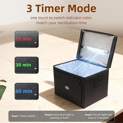 Large UV Sanitizer Box, 36L Portable Sanitizing and Cleaning Machine with 3-Level Timer, Foldable UV Cleaner Box for Household Use Like Phone, Towel, Key, Etc. Ozone Free