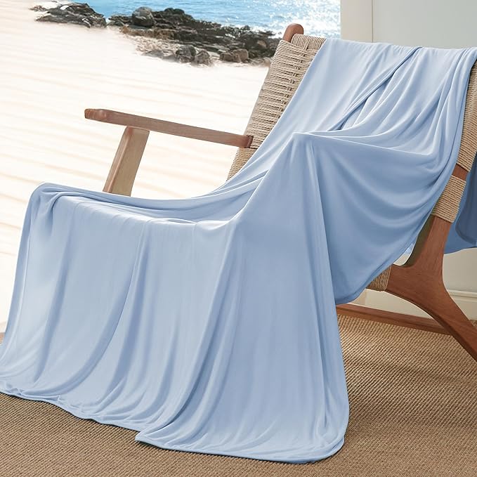 Bedsure Blue Cooling Blanket for Hot Sleepers - Summer Cold Throw Blanket for Bed, Arc-Chill Lightweight Summer Bedding, Cool Thin Ice Cold Cooled Throws with Rayon Derived from Bamboo, 50x70