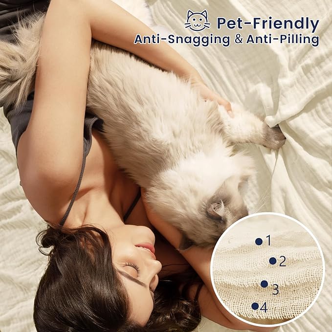 PHF Cooling Muslin Queen Blanket for Hot Sleepers, 60% Rayon Derived from Bamboo, 40% Cotton for Summer, 4-Layer Breathable Gauze Blanket for Bed Couch, 90"x90", Natural/Shortbread