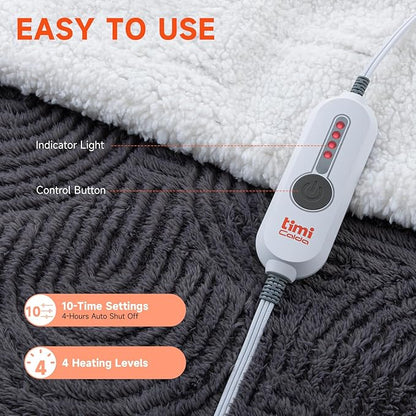 Heated Blanket King Size - 100"x90" Cozy Soft Jacquard Heating Blanket with 4 Heat Levels & 10 Hours Auto-Off, Jacquard Fleece, Overheating Protection, Warm Gifts, Grey