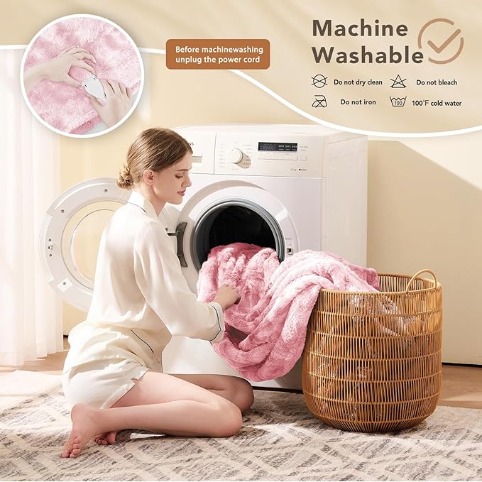 Homemate Electric Heated Blanket Queen Size - 84"x90" Heating Blanket Queen Size Dual Control 1/2/4/6/8 Hours Auto-Off 10 Heat Level Over-Heat Protection Luxury Faux Fur Sherpa ETL Certification