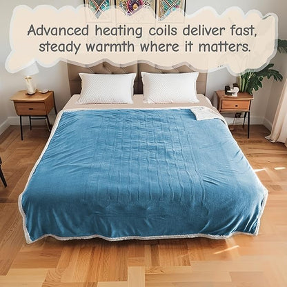 Electric Heated Blanket Full Size 72"x84", Soft Flannel with Overheat Protection, 9 Adjustable Heat Settings & 10-Hour Auto-Off Timer, Fast Heating for Winter Comfort, Blue