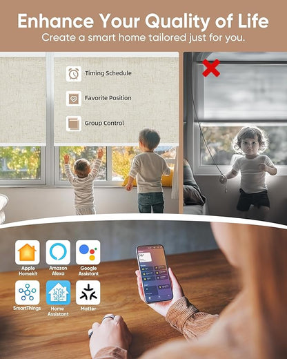 Kincmo Motorized Blinds with Remote,100% Blackout Motorized Roller Shades Work with Apple Homekit,Alexa,Google, Custom Electric Blinds with App,Voice Control (Linen Stone)